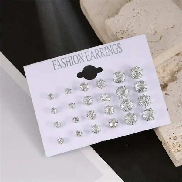 Silver CZ Round Studs Set