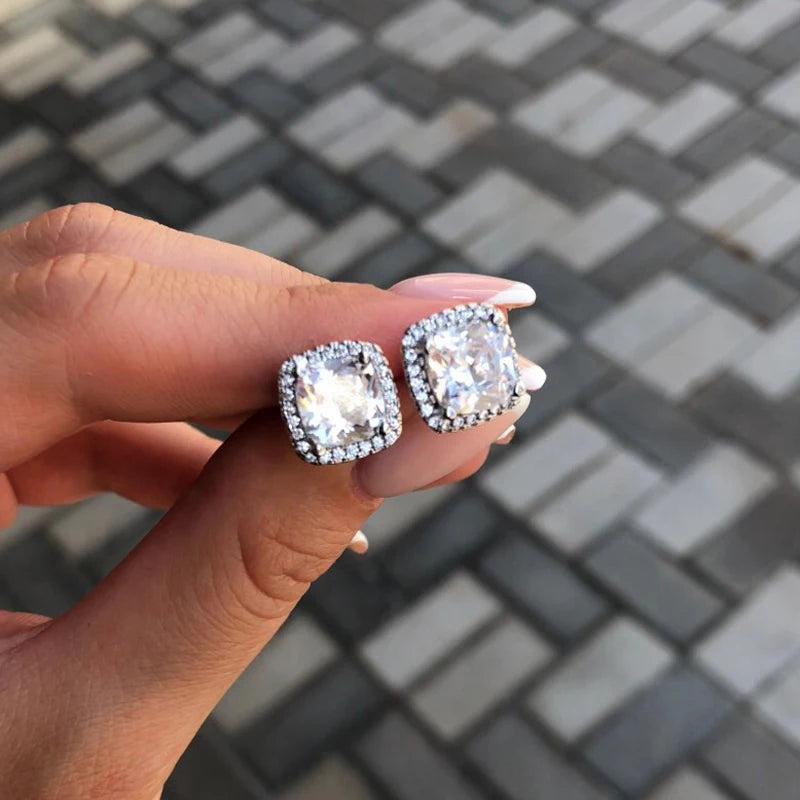 Sparkling Classic Cushion Stud Earrings