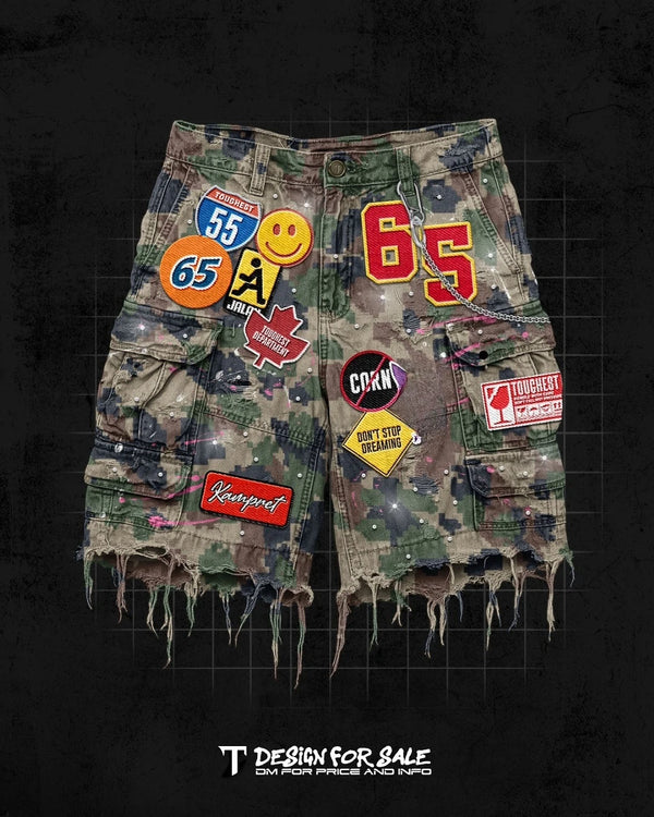 Retro Patchwork Denim Shorts